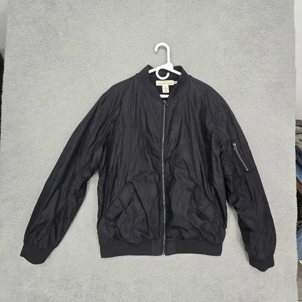 H&M LOGG Mens Large Black MA-1 Bomber Jacket Lightweight Flight Utility Pocket